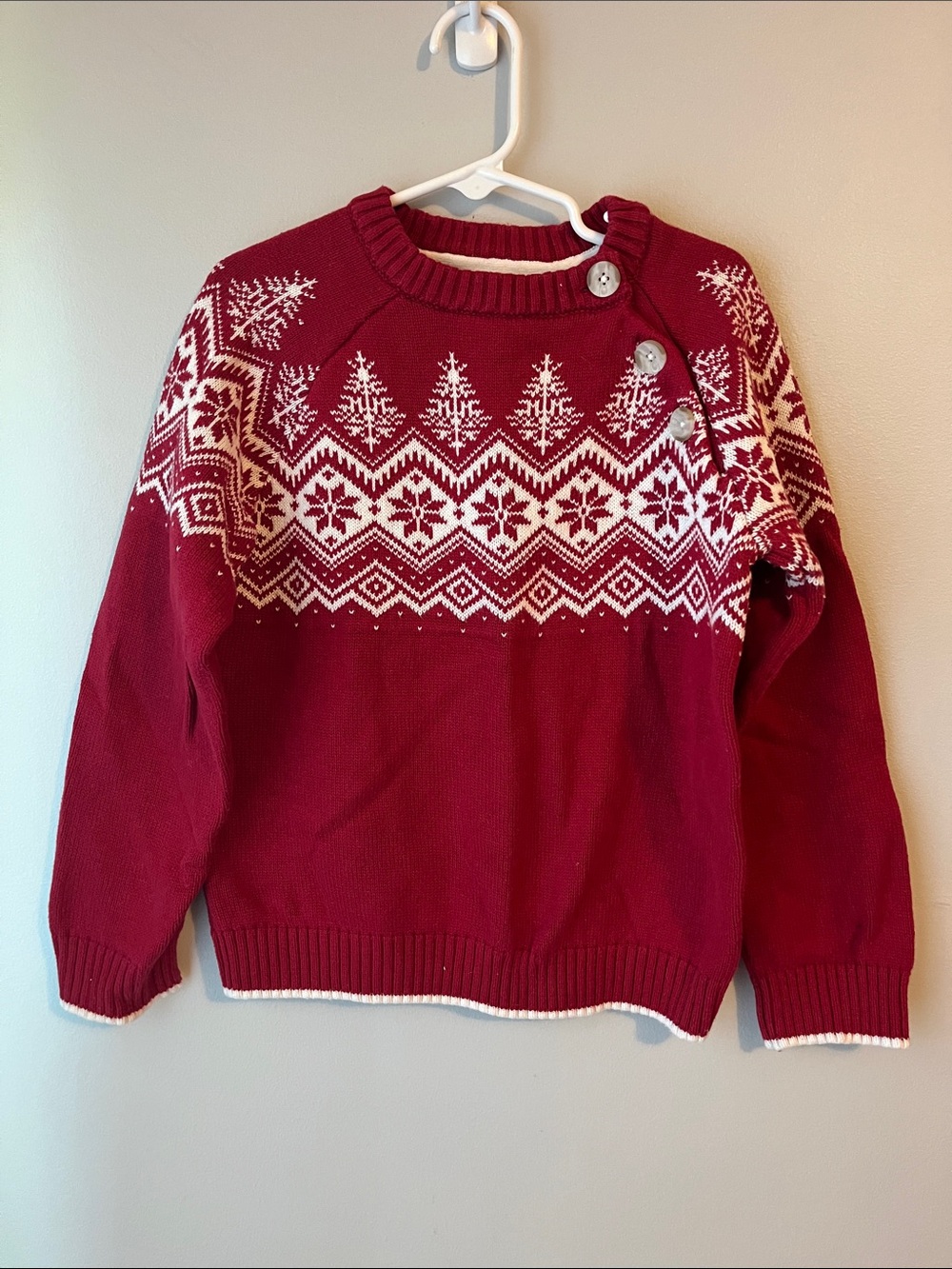Gymboree Red and White Nordic Button-Shoulder Christmas Tree Sweater